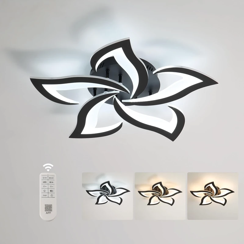 Comely LED Ceiling Light Dimmable, Black Ceiling Lamp with Remote Control, 40W 4700LM 3000K-6500K Dia 60cm, Acrylic Modern Ceiling Light for Bedroom Living Room [Energy Class E]