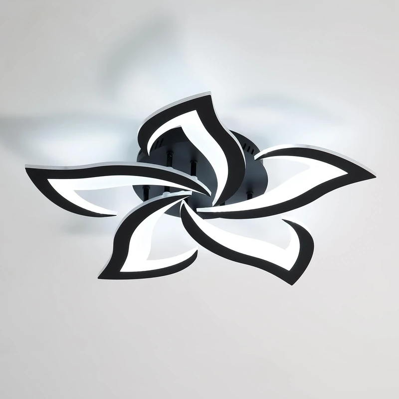 Comely Ceiling Lights Bedroom, LED Ceiling Lights 60W 6750LM, Cool White 6500K, Acrylic Petal Design Mordern Ceiling Lighting for Living Room Bedroom, Black (Dia 60cm)