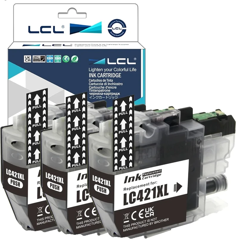 LCL LC421 LC421XL Black High Capacity Ink Cartridge Replacement for LC-421XL LC421XL LC421XLBK LC421BK Compatible with DCP-J1050DW DCP-J1140DW MFC-J1010DW (3 Pack)