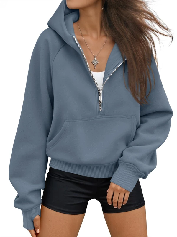 AUTOMET Half Zip Sweatshirts Cropped Hoodies Fleece Womens Quarter Zip Up Pullover Sweaters Fall Outfits 2023 Winter Clothes, Greyblue, Medium