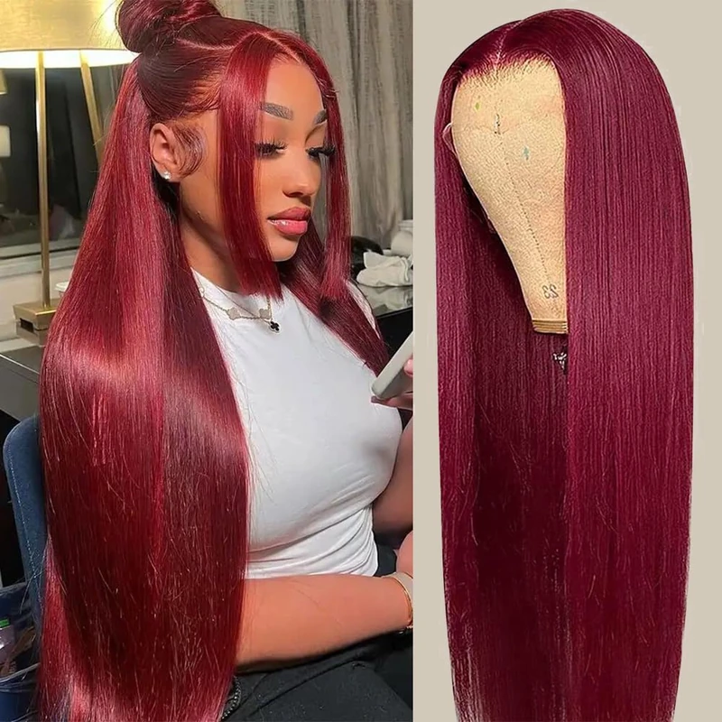 Dixtefo 99J Burgundy Lace Front Wigs 13x6 HD Glueless Straight 99J 220% Density Brazilian Virgin Human Hair Pa