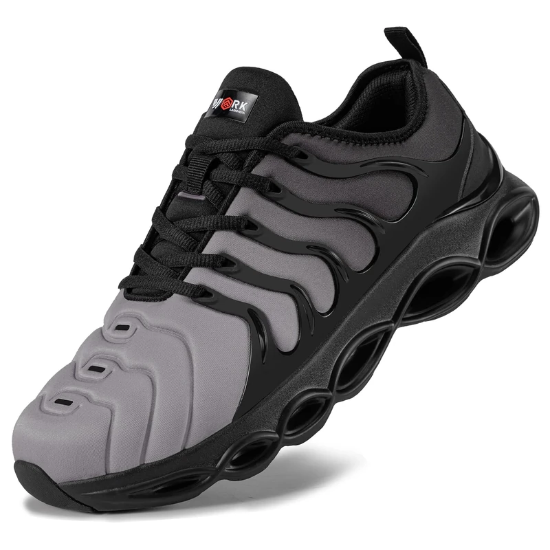 LARNMERN Steel Toe Cap Trainers Mens Safety Trainers Breathable Safety Shoes Comfortable Work Shoes Lightweight Cushioning Fashion (Black Grey,6.5 UK)