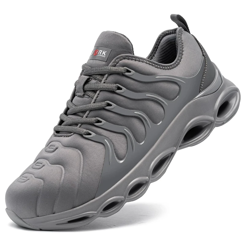 LARNMERN Steel Toe Cap Trainers Mens Safety Trainers Breathable Safety Shoes Comfortable Work Shoes Lightweight Cushioning Fashion (Grey,6 UK)