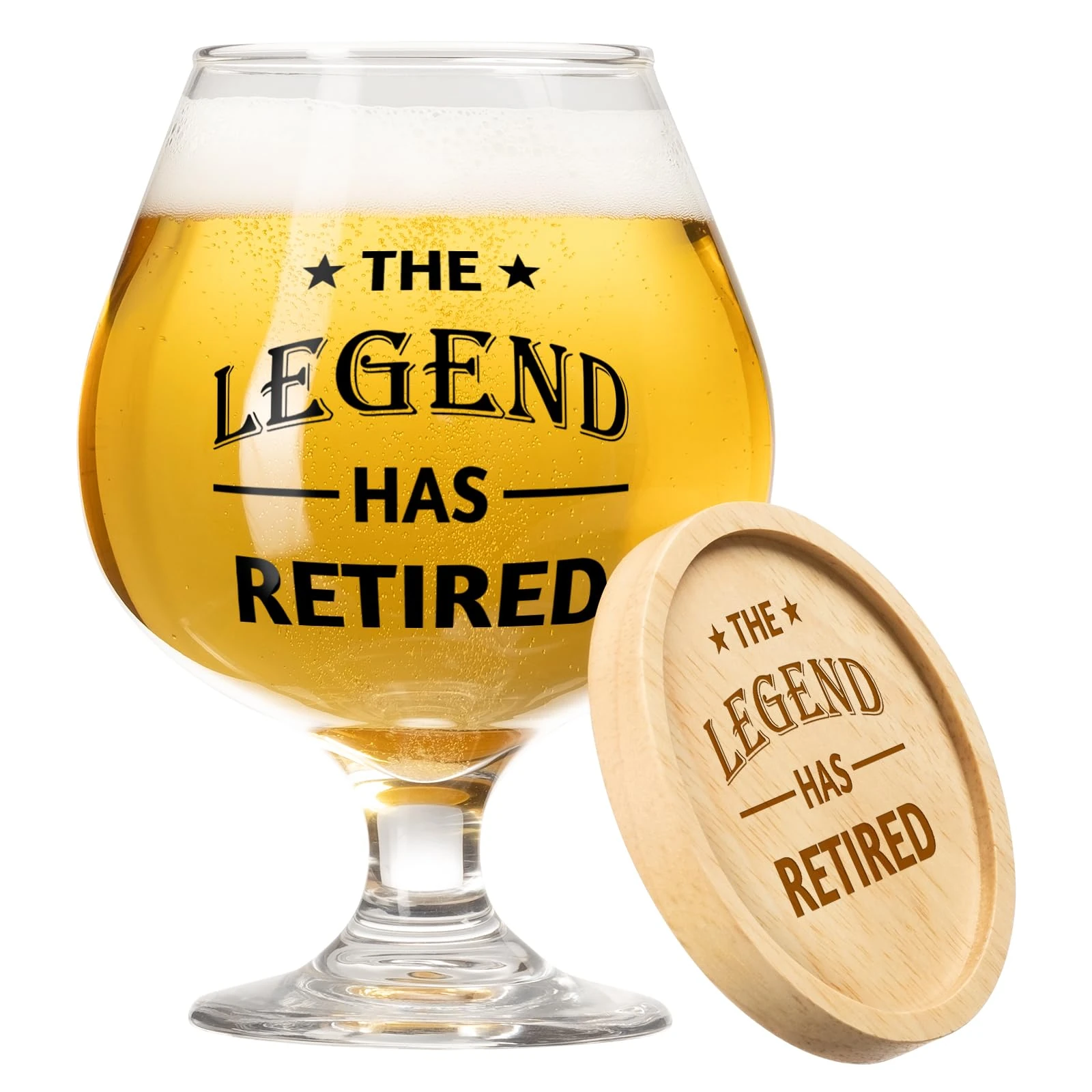 KAAYEE Retirement Gifts for Men, Retirement Beer Glass - The Legend HAS Retired-Funny Gifts for Men, Ideas Retiring Presents for Grandpa, Dad, Husband, Friend or Colleague, 510ml with Coaster