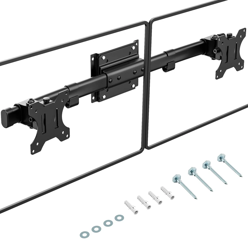 Dual Monitor Wall Mount, Single to Double VESA Adapter for 2 Displays 13 to 27 inch, Horizontal Assembly Max. 10kg, VESA 75x75/100x100mm