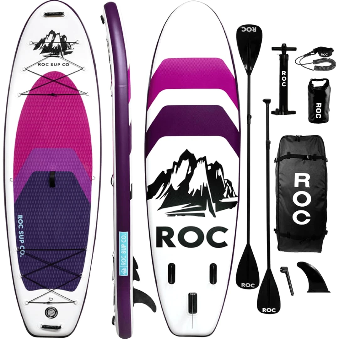 Roc Inflatable Stand Up Paddle Boards with Premium SUP Paddle Board Accessories, Wide Stable Design, Non-Slip Comfort Deck for Youth & Adults (Violet/Orchid)