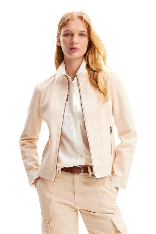 Desigual Women's CHAQ_TORONTO WOMAN WOVEN PU COAT, White,