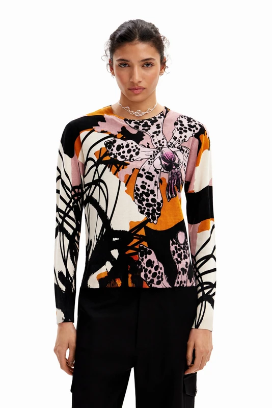 Desigual JERS_orquidea_Lacroix Women's Sweater, White, S