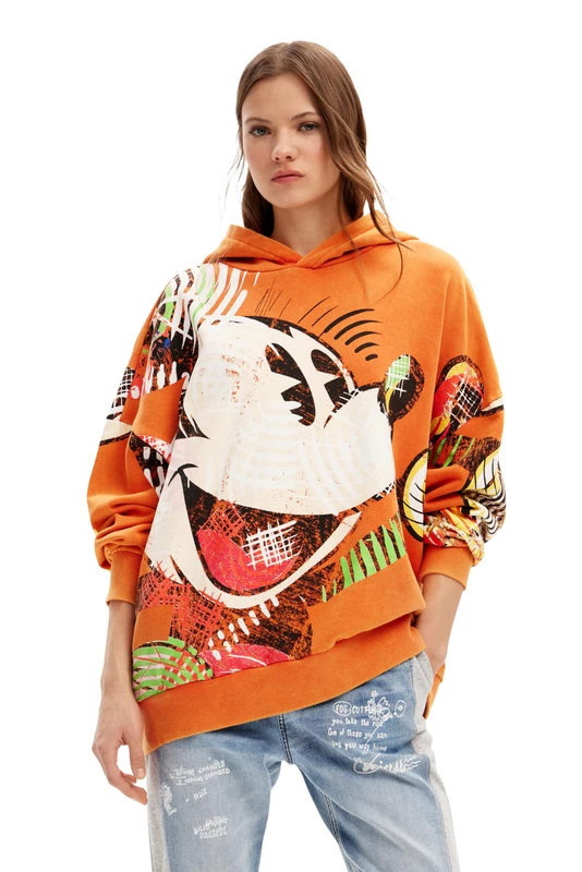 Desigual Women's Sweat_mickey Cubist_La Sweater, orange, M