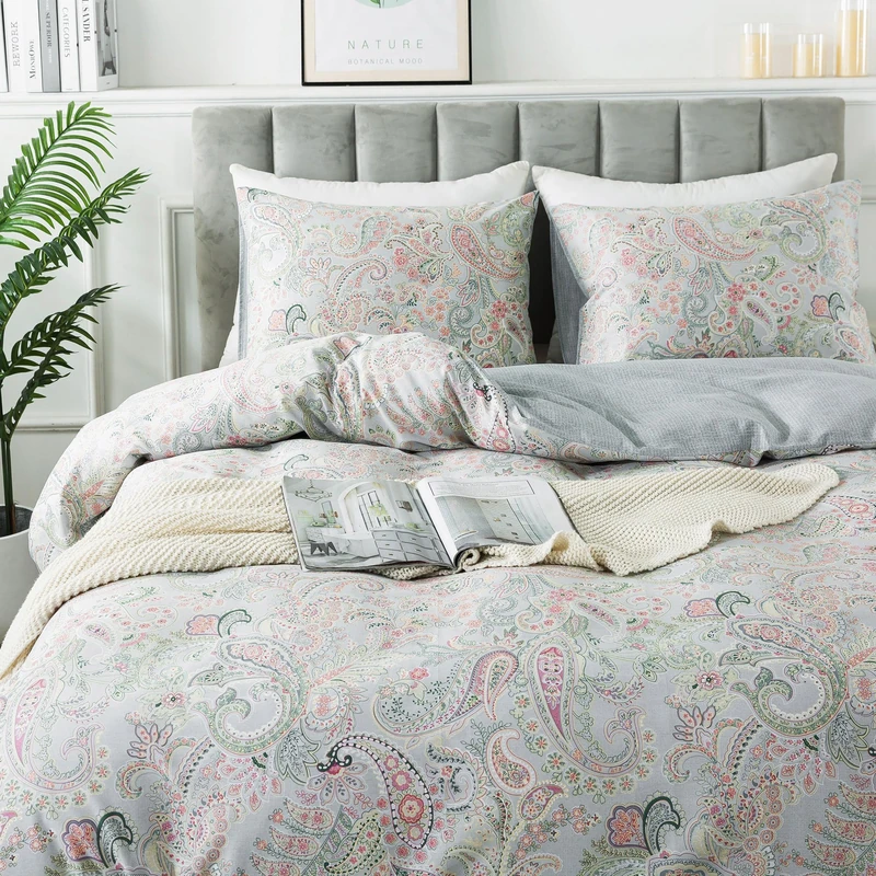 HoneiLife Wildflower Duvet Cover Queen - 100% Cotton Comforter Cover Sets, 3-PC Comfortable Floral Duvet Cover Sets,Soft & Breathable Duvet Cover with Zipper Closure & Corner Ties, Paisley