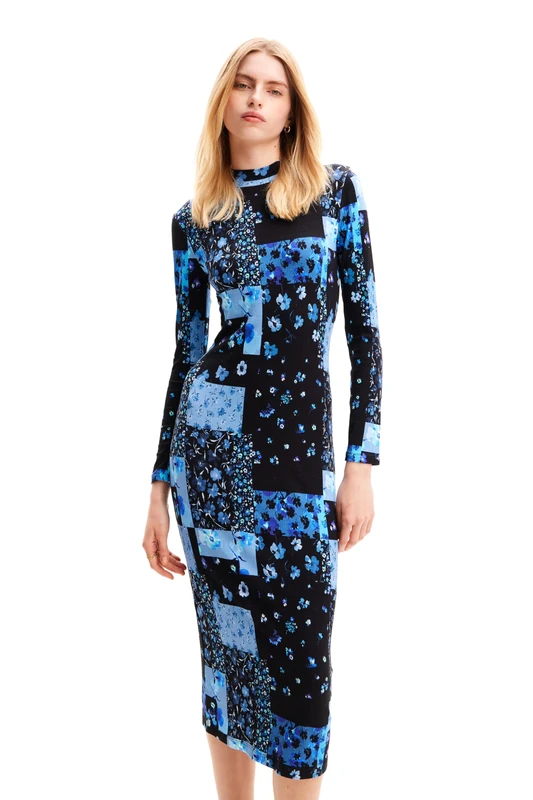 Desigual Women's Dress Long Sleeve, Blue, L