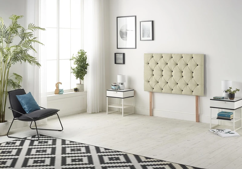 Somnior Beds Bed Centre Premier Single 82cm Linen Beige Headboard With Wooden Struts