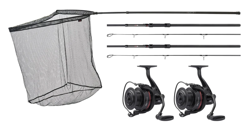 JRC Rova Carp Fishing Set Up – A Quality Carp Combo Including 10ft 3lb Test Curve Rods, 7000 Reels, Landing Net and Landing Net Handle, Designed for Stealthy Tactics When Carp Fishing, Unisex, Black