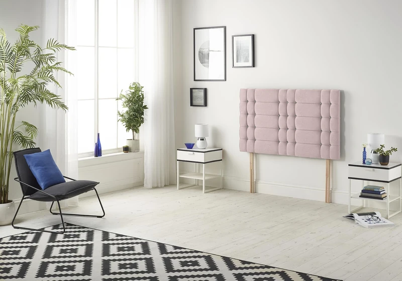 Somnior Beds Bed Centre Bliss Diamante King 82cm Plush Pink Headboard With Wooden Struts