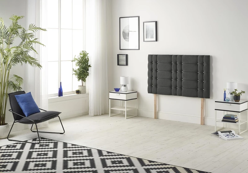 Somnior Beds Bed Centre Bliss Diamante Single 82cm Tweed Charcoal Headboard With Wooden Struts