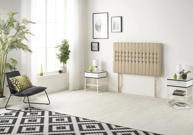 Somnior Beds Bed Centre Galaxy King 82cm Plush Beige Headboard With Wooden Struts
