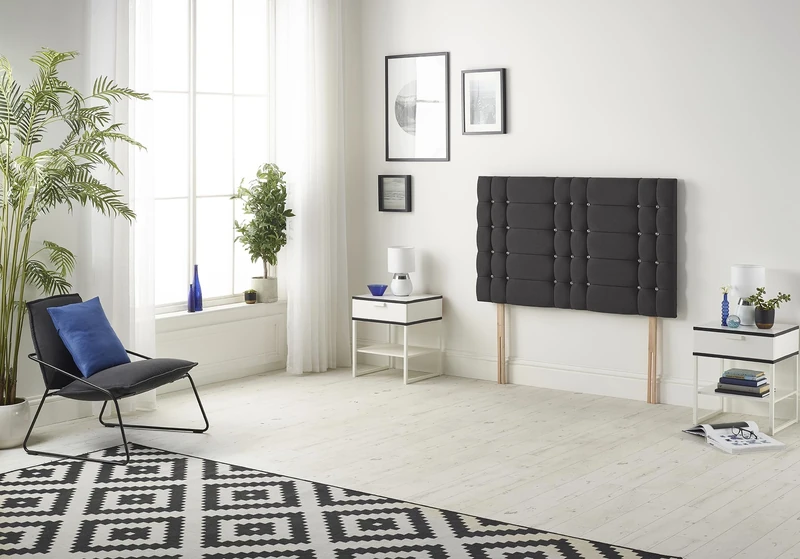 Somnior Beds Bed Centre Bliss Diamante Small Single 82cm Plush Black Headboard With Wooden Struts
