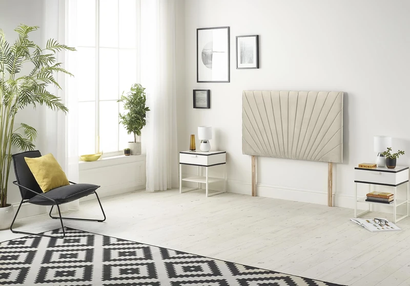 Somnior Beds Bed Centre Platinum Small Double 82cm Tweed Natural Headboard With Wooden Struts