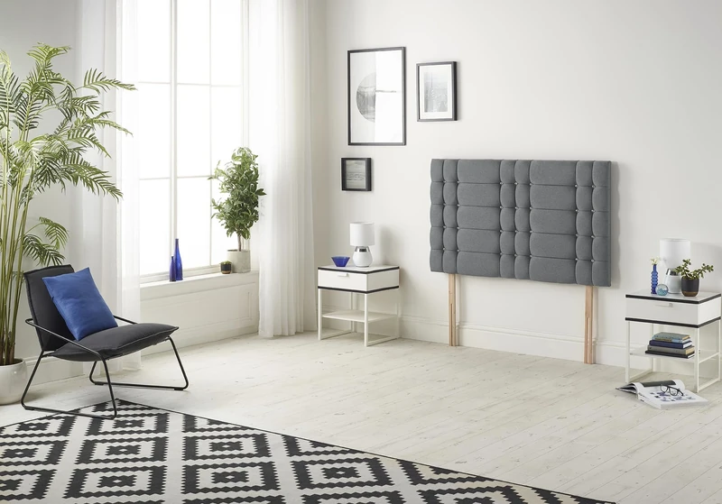 Somnior Beds Bed Centre Bliss Diamante Single 82cm Plush Charcoal Headboard With Wooden Struts