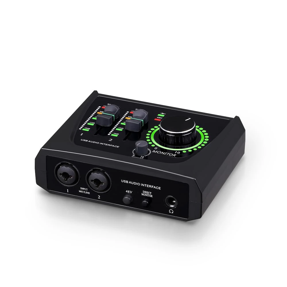 BOMGE mini 2 Channel USB Audio Interface for Recording, Streaming and Podcasting, with XLR/48V Phantom Power,Studio Quality Audio Interface for Guitarist, Vocalist, Podcaster or Producer