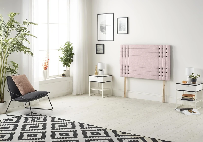 Somnior Beds Bed Centre Flexby Diamante King 82cm Plush Pink Headboard With Wooden Struts