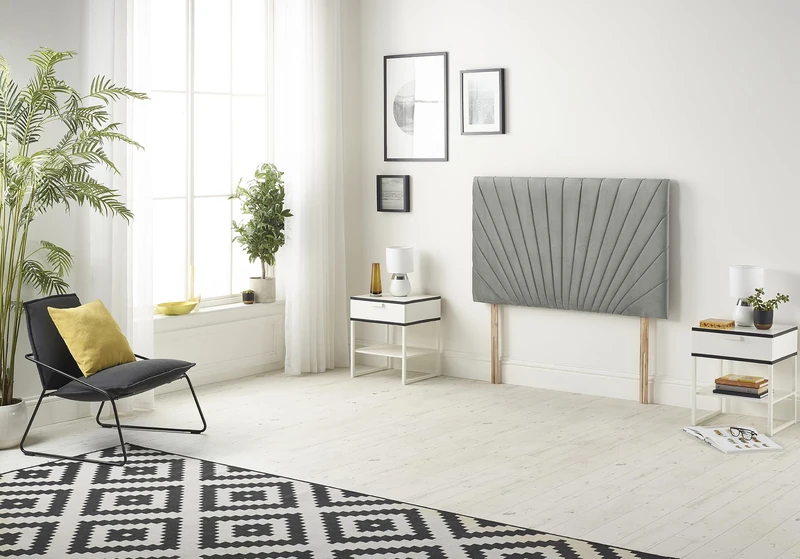 Somnior Beds Bed Centre Platinum Small Single 82cm Linen Silver Headboard With Wooden Struts