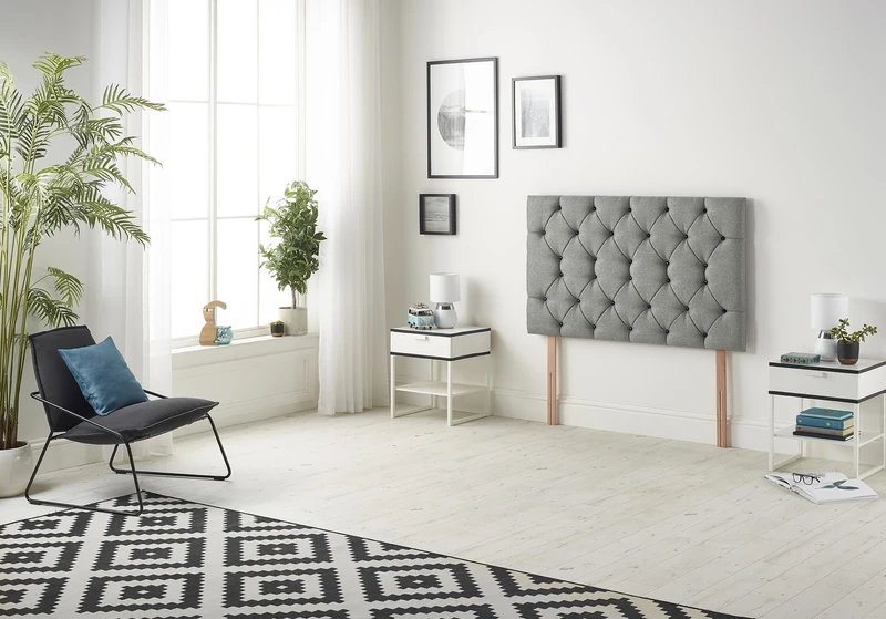 Somnior Beds Bed Centre Premier Small Single 82cm Tweed Grey Headboard With Wooden Struts - Image 1