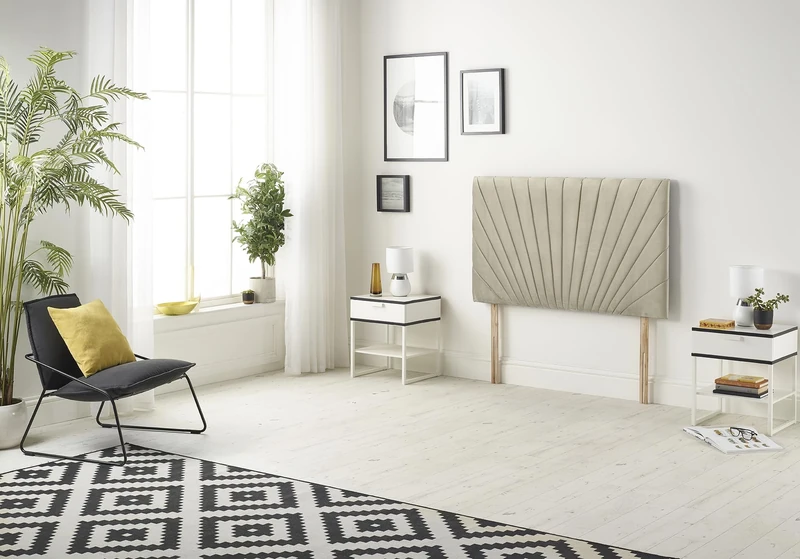 Somnior Beds Bed Centre Platinum Small Single 82cm Linen Wheat Headboard With Wooden Struts
