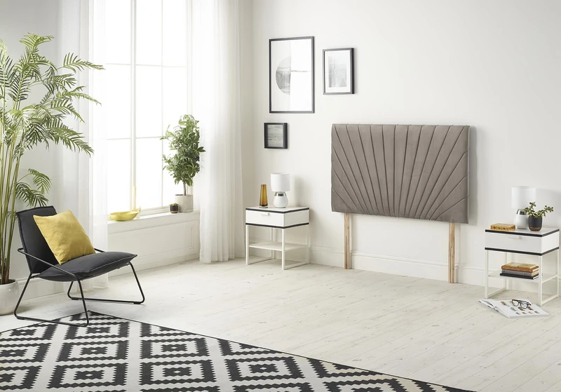 Somnior Beds Bed Centre Platinum Small Double 82cm Tweed Coffee Headboard With Wooden Struts - Image 1