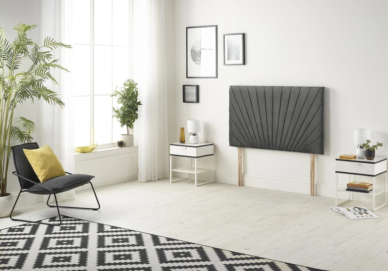 Somnior Beds Bed Centre Platinum Small Single 82cm Tweed Charcoal Headboard With Wooden Struts
