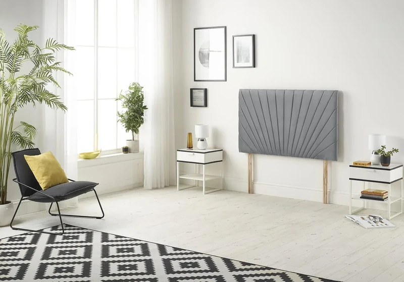 Somnior Beds Bed Centre Platinum Double 82cm Plush Charcoal Headboard With Wooden Struts