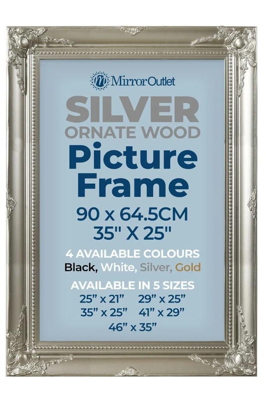MirrorOutlet The Antiquitus - Ornate Swept Silver Picture Frame 35" X 25" (90CM X 64.5CM) Wooden Frame with Glass and Backing Board Fitted. Ready To Fit Your Picture!