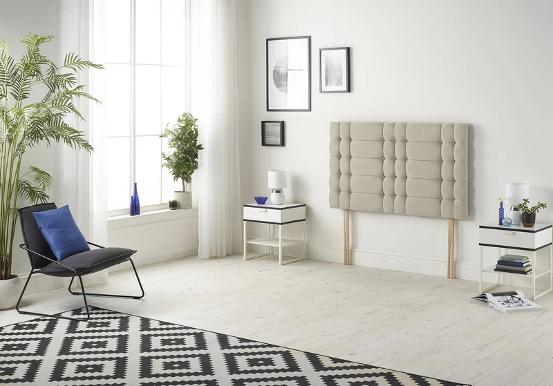 Somnior Beds Bed Centre Bliss Diamante Small Single 82cm Tweed Natural Headboard With Wooden Struts