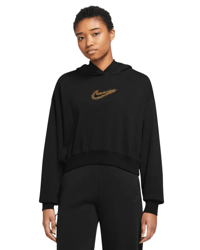 NIKE DQ6776-010 W NSW STRDST GX HDY Sweatshirt Women's Black/Gold Size L