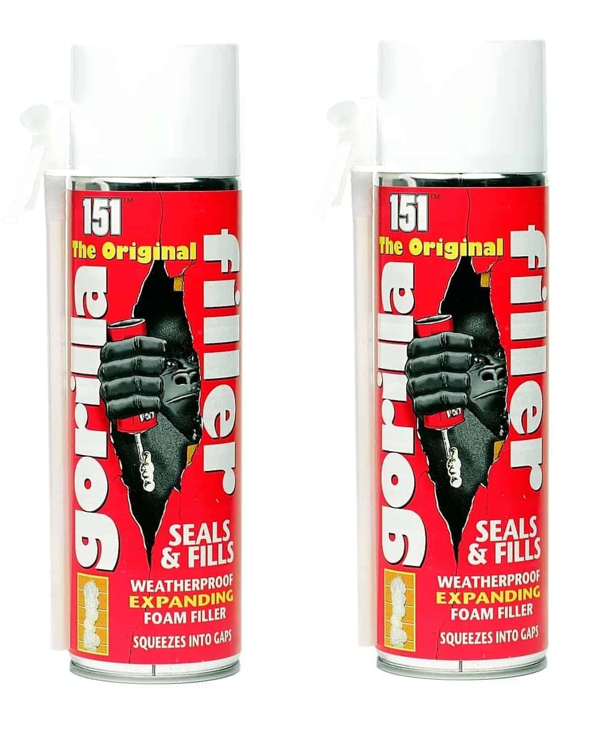 FERRIS | The Original Gorilla Filler [2 x 500ml] Weatherproof Expanding Foam Filler | Securely Seals & Fills, Squeezes into Gaps | Suitable for Filling, Sealing Gaps & Cavities