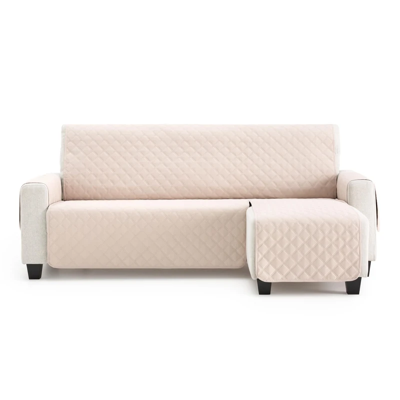 MAXIFUNDAS FUNDAS DE SOFA & CHAISE LONGUE | Padded Chaise Longue Sofa Cover Right Arm 240 cm - Extra Soft Beige Chaise Longue Protector Sofa Cover Model MAUI - Image 1