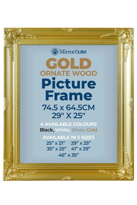 MirrorOutlet The Antiquitus - Ornate Swept Gold Picture Frame 29" X 25" (74.5 x 64.5CM) Wooden Frame with Glass and Backing Board Fitted. Ready To Fit Your Picture! - Image 1