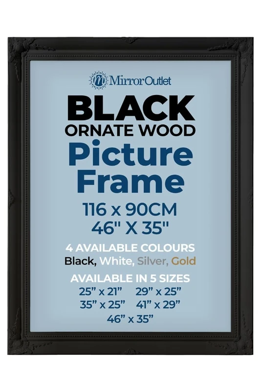 MirrorOutlet The Antiquitus - Ornate Swept Black Picture Frame 46" X 35" (116 x 90CM) Wooden Frame with Glass and Backing Board Fitted. Ready To Fit Your Picture!