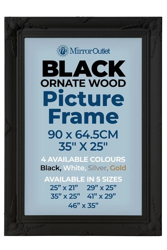 MirrorOutlet The Antiquitus - Ornate Swept Black Picture Frame 35" X 25" (90CM X 64.5CM) Wooden Frame with Glass and Backing Board Fitted. Ready To Fit Your Picture!