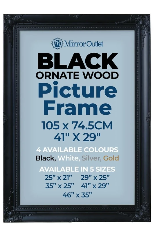 MirrorOutlet The Antiquitus - Ornate Swept Black Picture Frame 41" X 29" (105 x 74.5CM) Wooden Frame with Glass and Backing Board Fitted. Ready To Fit Your Picture!