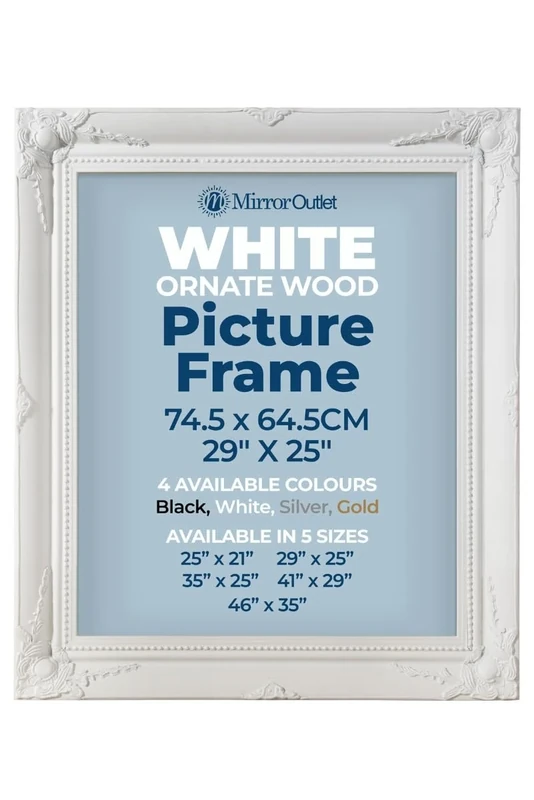 MirrorOutlet The Antiquitus - Ornate Swept White Picture Frame 29" X 25" (74.5 x 64.5CM) Wooden Frame with Glass and Backing Board Fitted. Ready To Fit Your Picture!