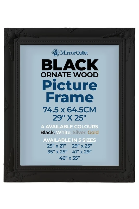 MirrorOutlet The Antiquitus - Ornate Swept Black Picture Frame 29" X 25" (74.5 x 64.5CM) Wooden Frame with Glass and Backing Board Fitted. Ready To Fit Your Picture!
