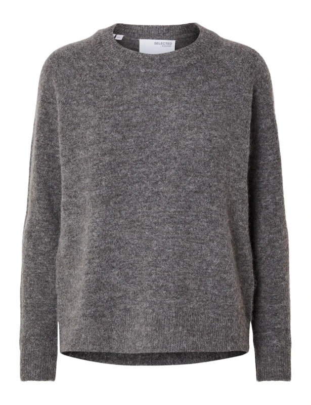 SELECTED FEMME Womens Slflulu Ls O-Neck B Noos Knitted Jumper, Medium Grey Melange, M UK