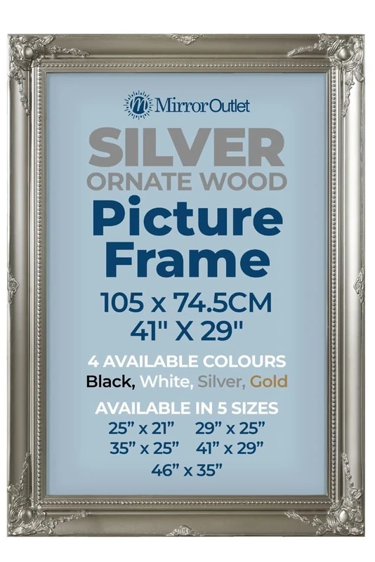 MirrorOutlet The Antiquitus - Ornate Swept Silver Picture Frame 41" X 29" (105 x 74.5CM) Wooden Frame with Glass and Backing Board Fitted. Ready To Fit Your Picture!