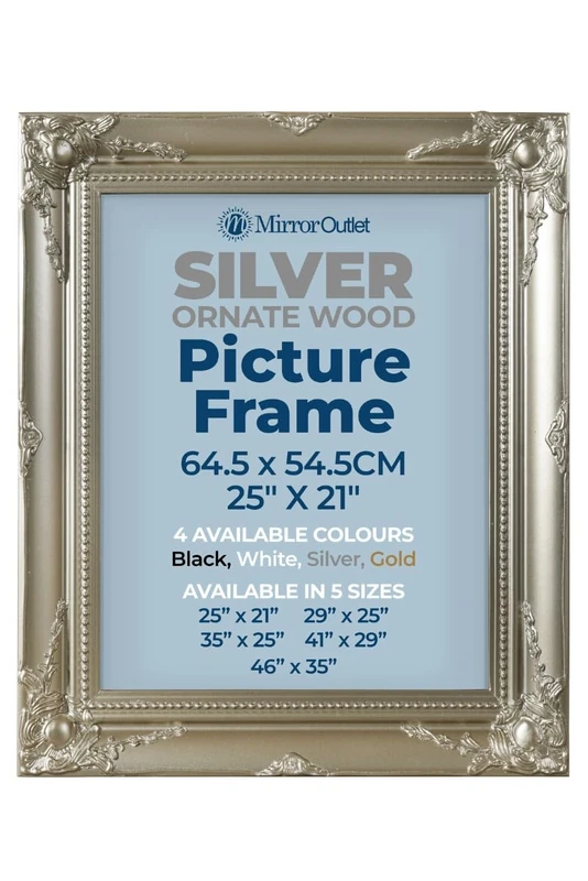 MirrorOutlet The Antiquitus - Ornate Swept Silver Picture Frame 25" X 21" (64.5 x 54.5CM) Woode