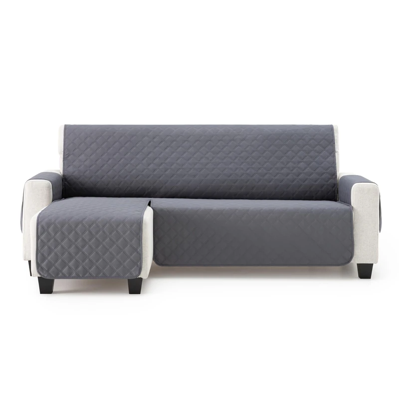 MAXIFUNDAS | Padded Left Arm Chaise Longue Sofa Cover 200 cm - Extra Soft Grey Cover - Sofa Cover Protector with Back Straps - Model MAUI