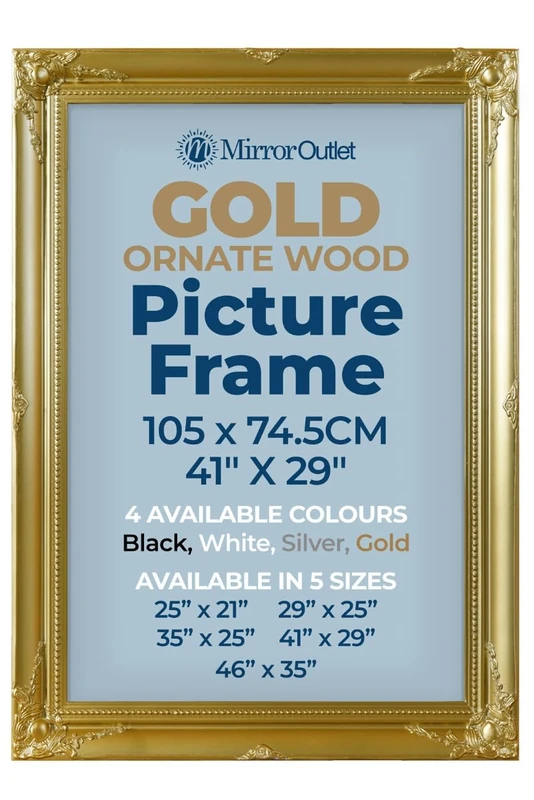 MirrorOutlet The Antiquitus - Ornate Swept Gold Picture Frame 41" X 29" (105 x 74.5CM) Wooden Frame with Glass and Backing Board Fitted. Ready To Fit Your Picture!