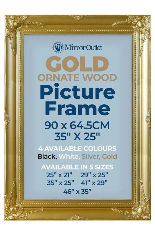 MirrorOutlet The Antiquitus - Ornate Swept Gold Picture Frame 35" X 25" (90CM X 64.5CM) Wooden Frame with Glass and Backing Board Fitted. Ready To Fit Your Picture!