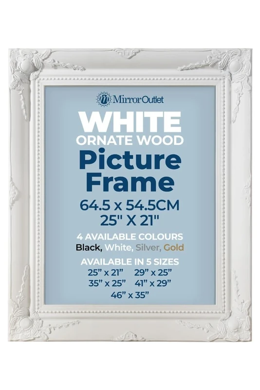 MirrorOutlet The Antiquitus - Ornate Swept White Picture Frame 25" X 21" (64.5 x 54.5CM) Woode