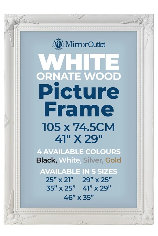 MirrorOutlet The Antiquitus - Ornate Swept White Picture Frame 41" X 29" (105 x 74.5CM) Wooden Frame with Glass and Backing Board Fitted. Ready To Fit Your Picture!